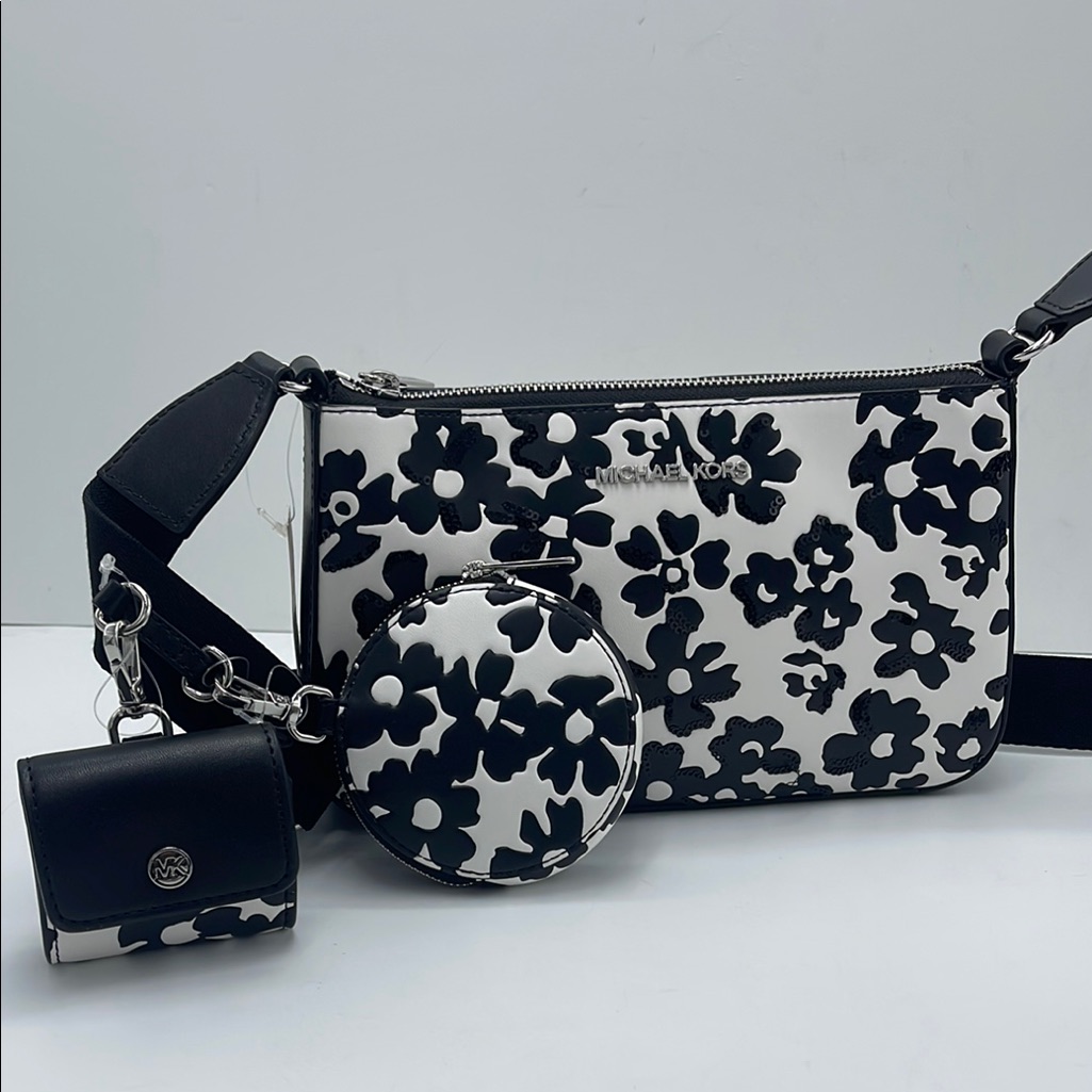 Michael Kors Jet Set Sm Sequined Floral Print Crossbody Bag With Case For Apple